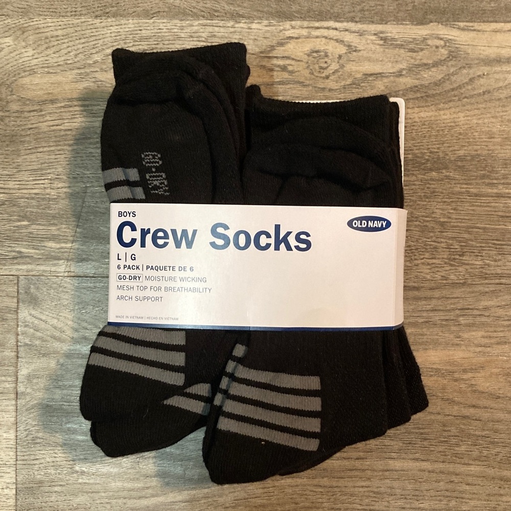 Old Navy Boys' Black Crew Socks Size L 6 pk